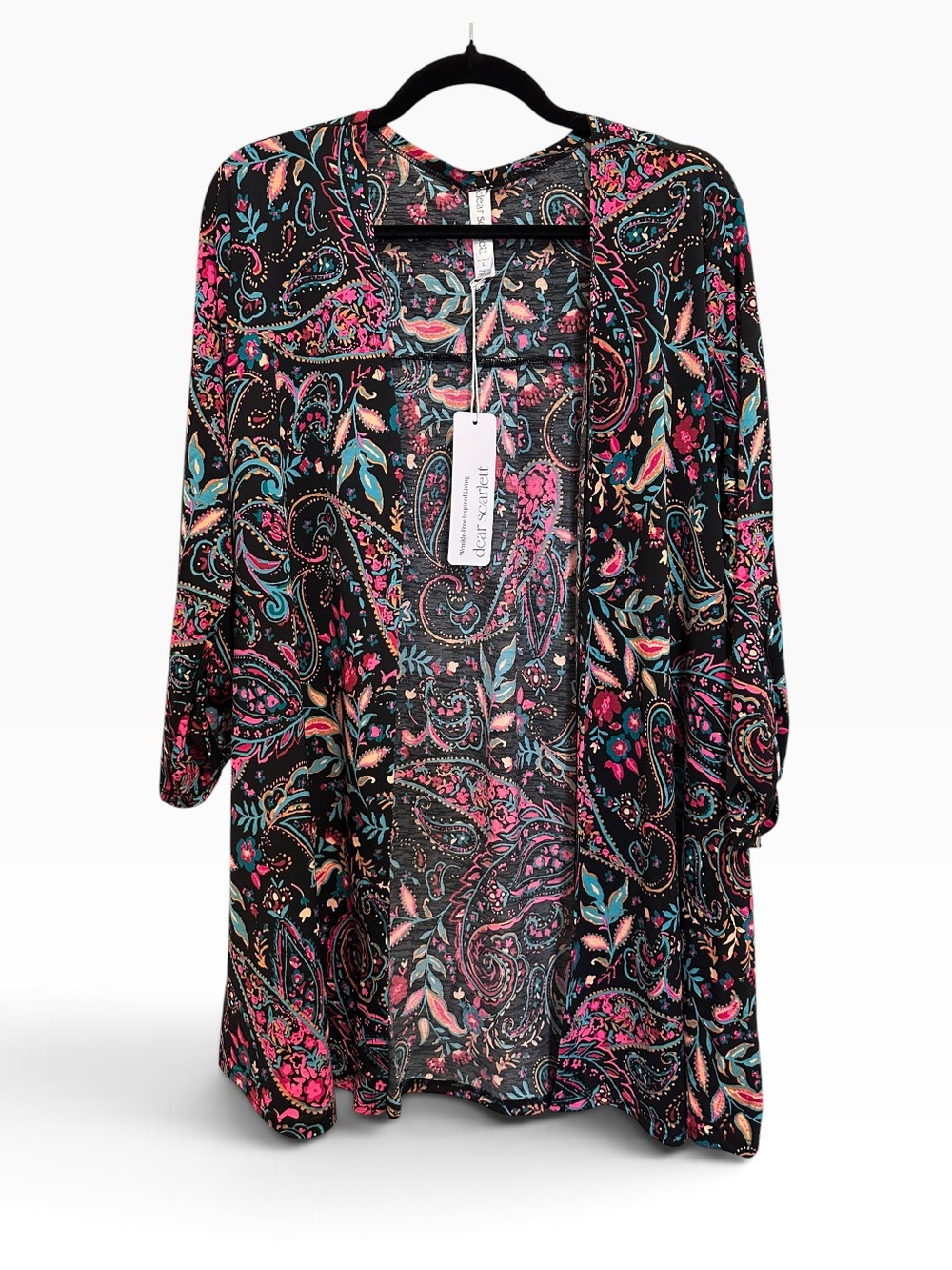 Dear Scarlett Paisley Open-Front Cardigan - Black & Pink